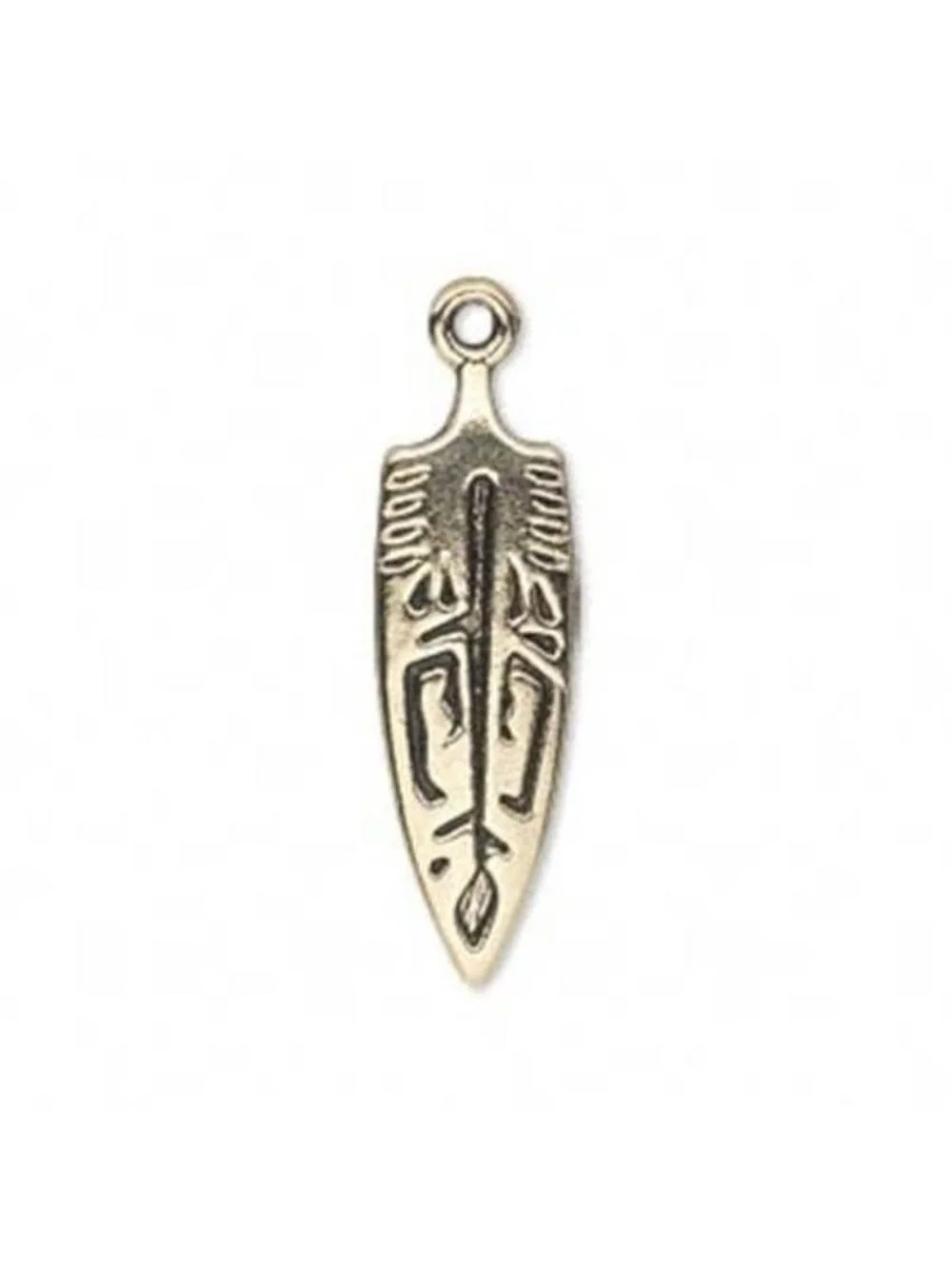 2 Carved Tribal Native Arrowhead Antiqued Gold Pewter 29x9mm Pendants Charms